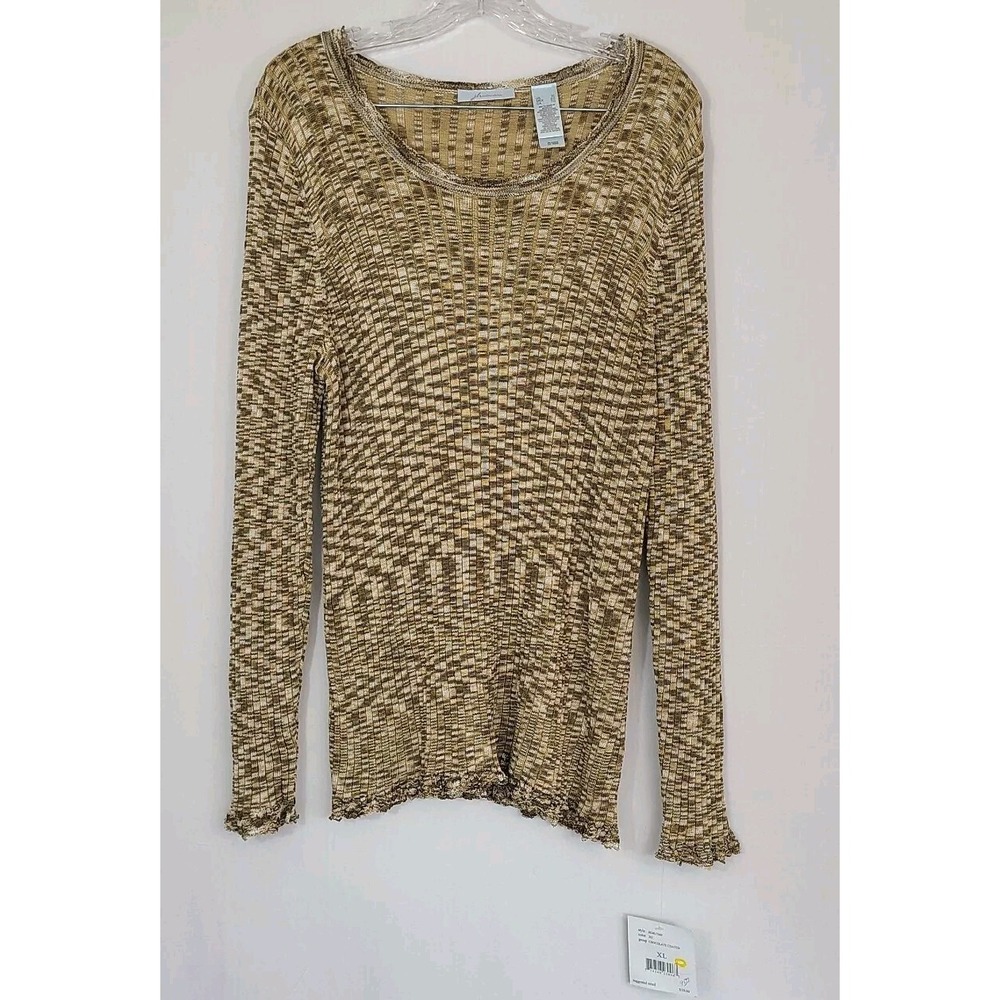 NWT $59 jh collectibles rib knit sweater XL lace Chocolate Gold fit/flare